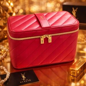 Ysl Yves Saint Laurent Beauty Premium Vanity red makeup case w mirror new in box